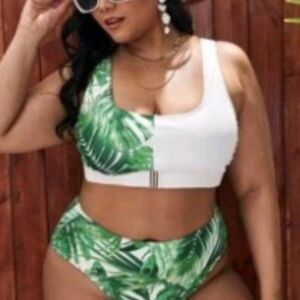 SHEIN Green Leaf Print Bikini Set
